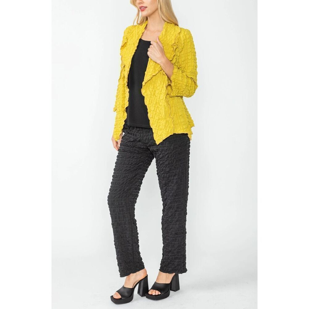IC by Connie K Collection Women’s Mustard Yellow Bubble Check Merrow Detail Open